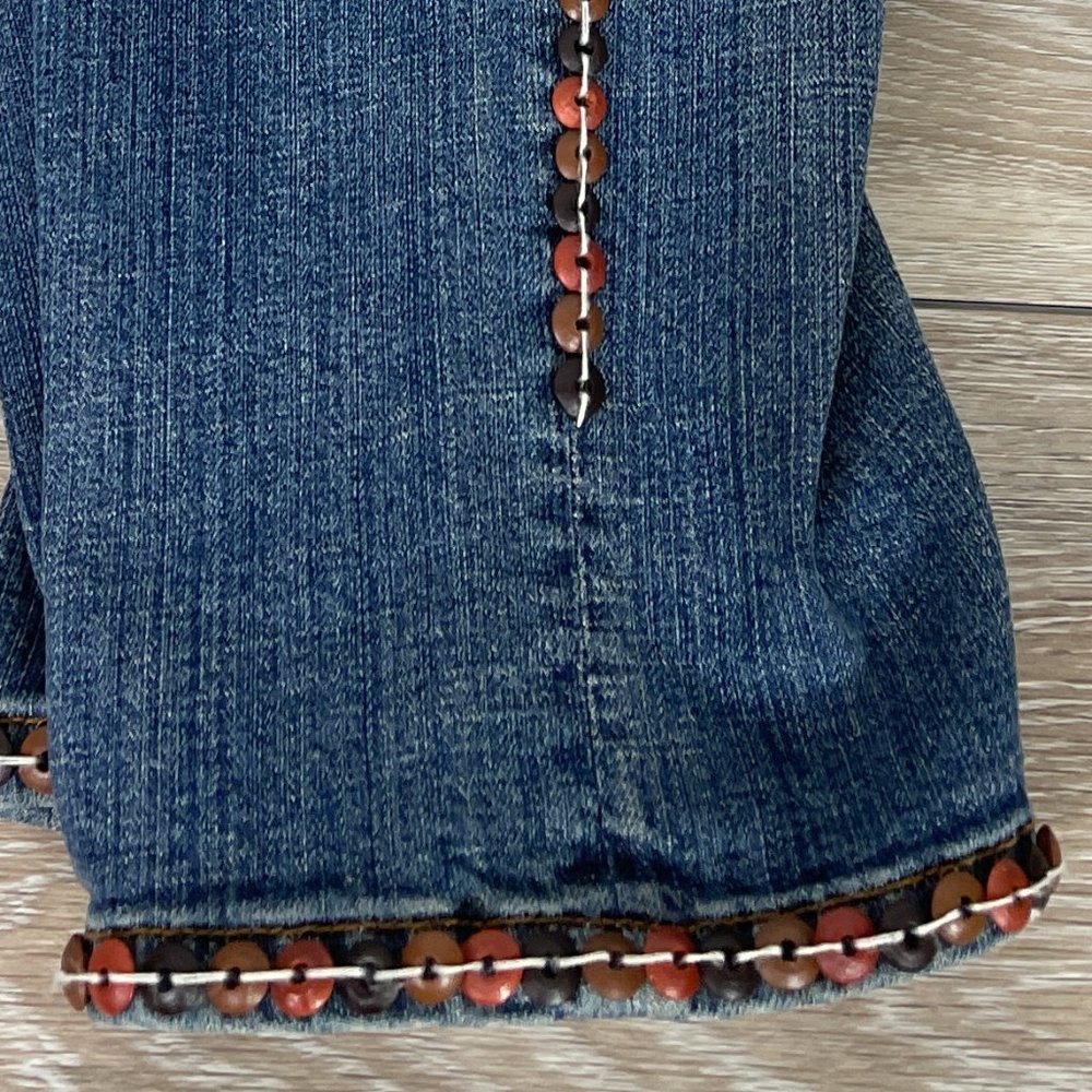 NWT AKDMKS WOMEN'S BAMBOO CAPRI BOHO HIPPIE BEADED JEANS SIZE 28 - Picture 11 of 16